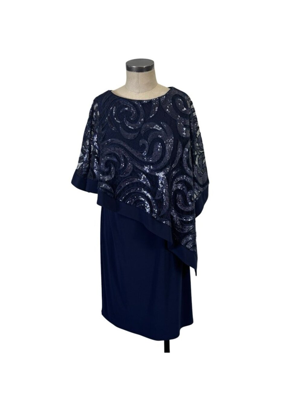 R&M Sequin Poncho Overlay Sheath Dress 16
